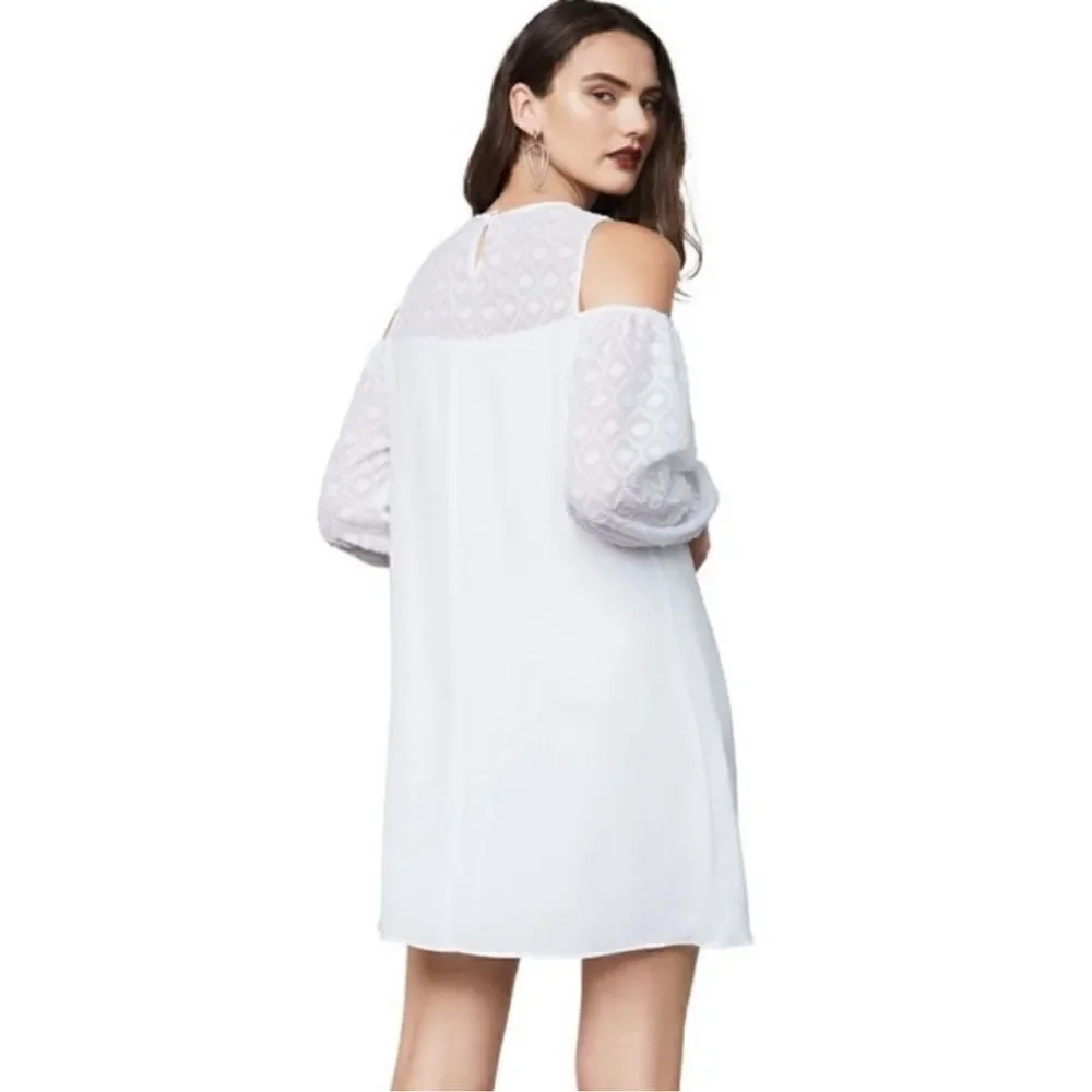 BCBGMaxAzria Cherie White Cold Shoulder Flowy Long Sleeve Dress Size XS